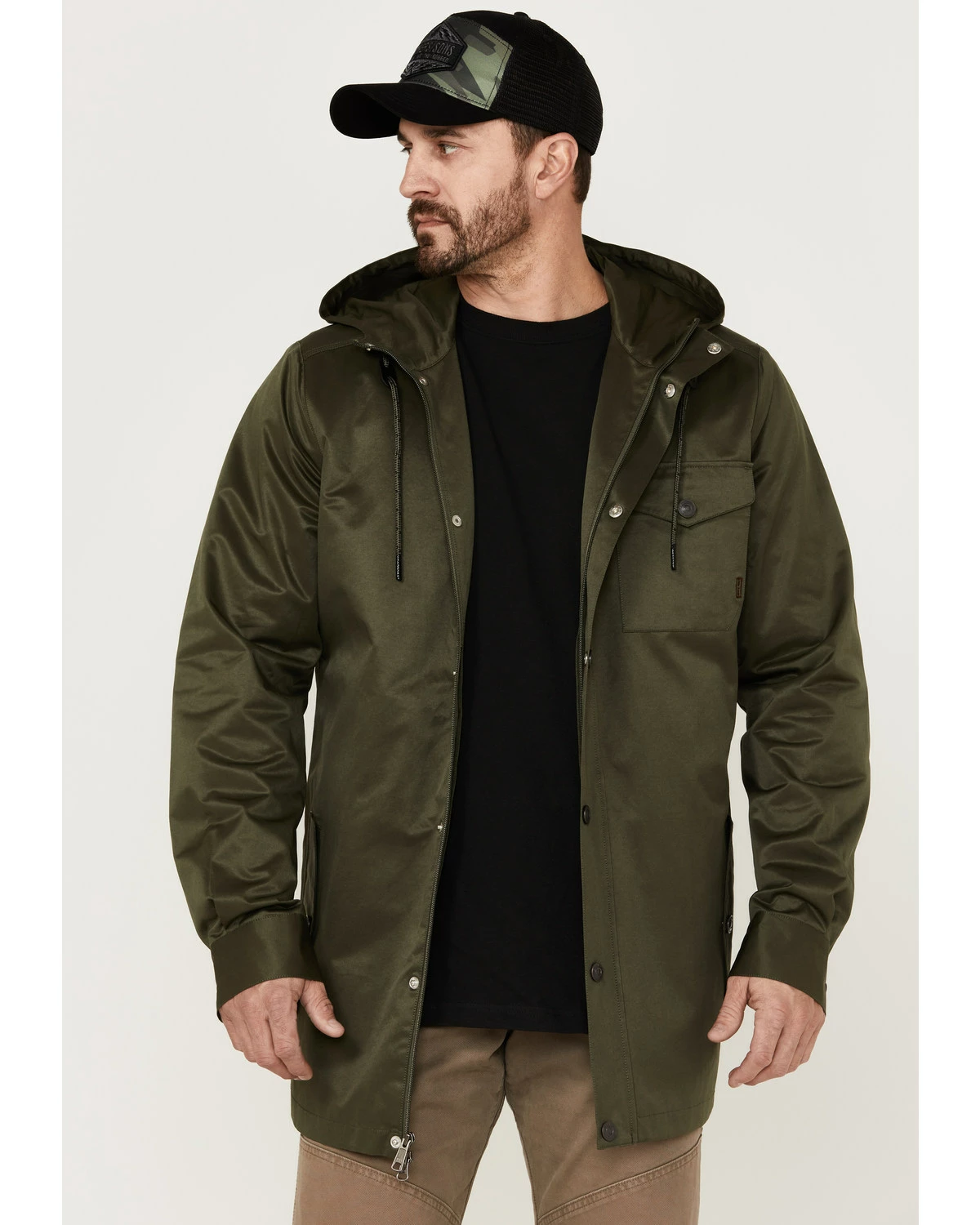 Brothers & Sons Men's Badlands Solid Olive Snap-Front CC Parka Jacket 6 Brothers & Sons Men's Badlands Solid Olive Snap-Front CC Parka Jacket - Image 5