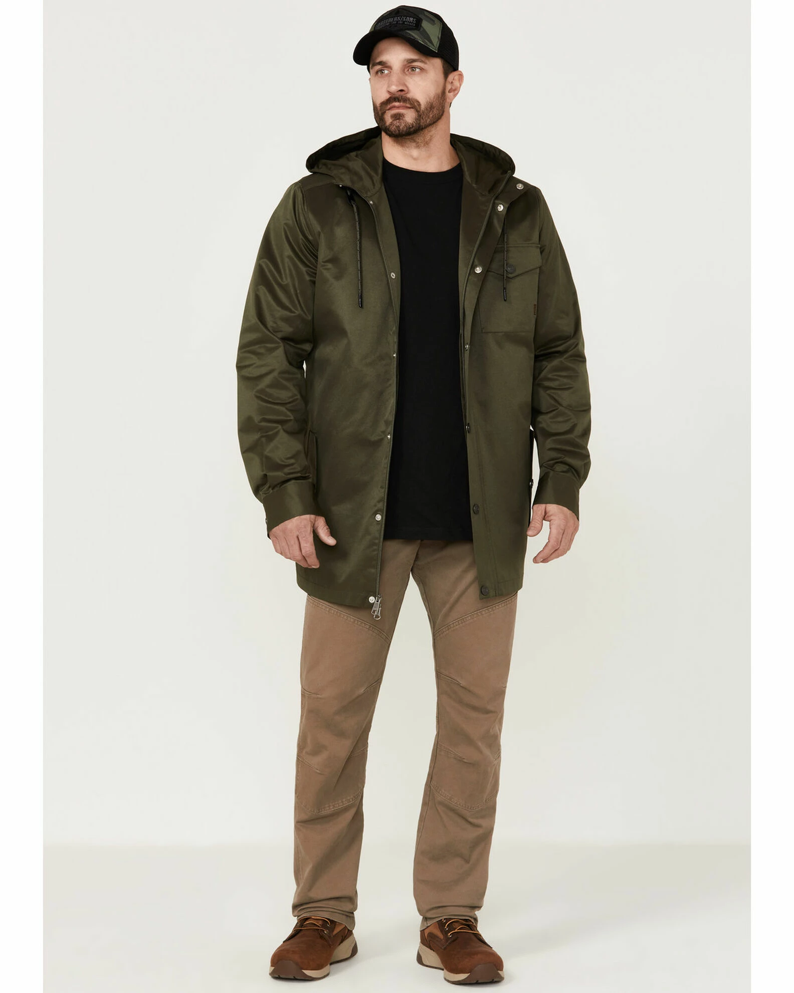 Brothers & Sons Men's Badlands Solid Olive Snap-Front CC Parka Jacket 3 Brothers & Sons Men's Badlands Solid Olive Snap-Front CC Parka Jacket - Image 2