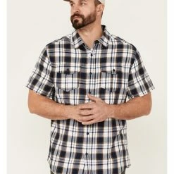 Brothers & Sons Men's Navy Large Plaid Short Sleeve Button-Down Western Shirt  -Brothers + Sons shop 2000359187 410 P1 1