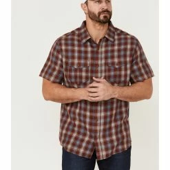 Brothers & Sons Men's Plaid Casual Woven Short Sleeve Button-Down Western Shirt  Olive