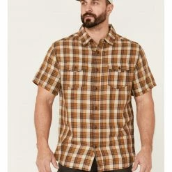 Brothers & Sons Men's Khaki Plaid Short Sleeve Button-Down Western Shirt 