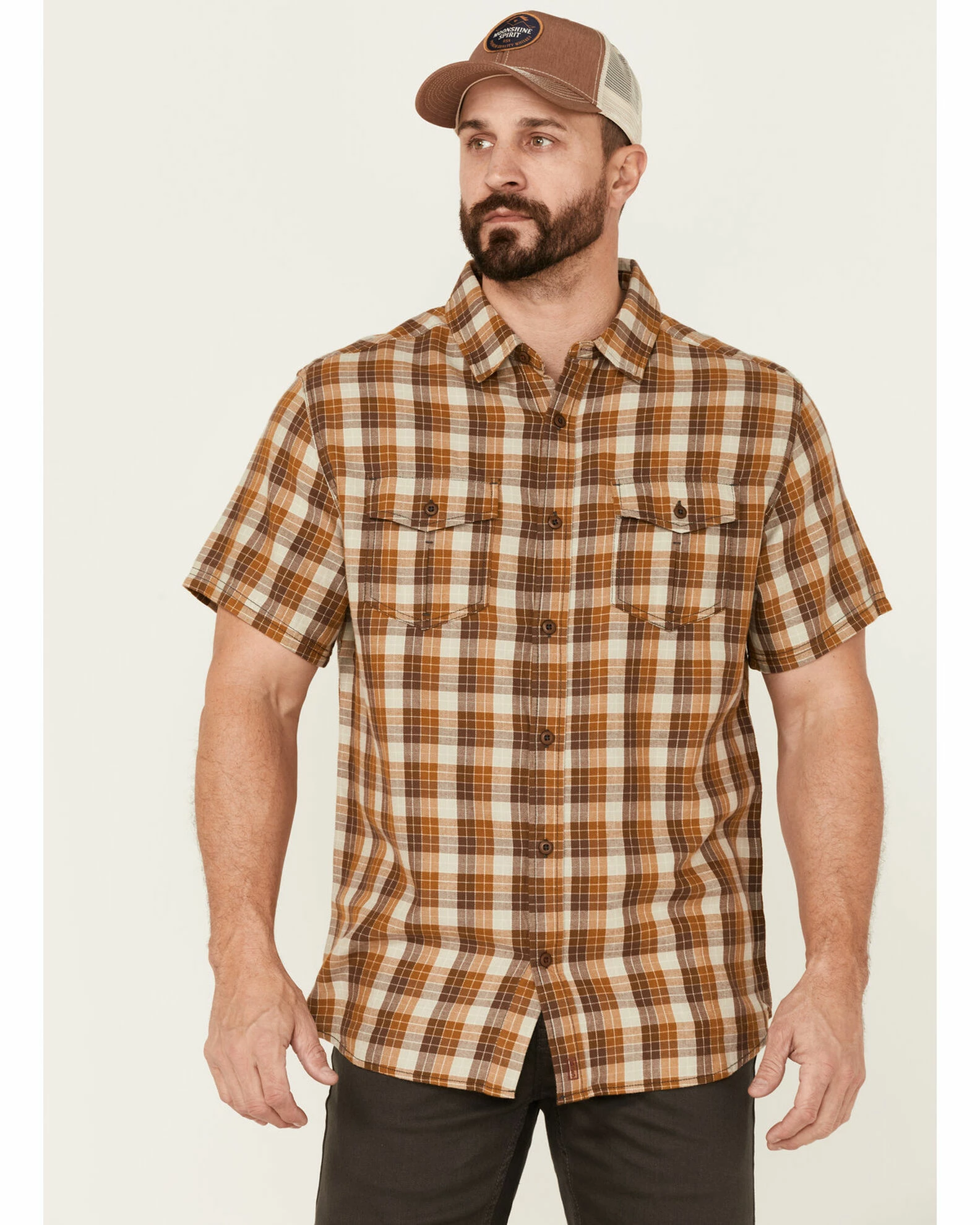 Brothers & Sons Men's Khaki Plaid Short Sleeve Button-Down Western Shirt 3 Brothers & Sons Men's Khaki Plaid Short Sleeve Button-Down Western Shirt