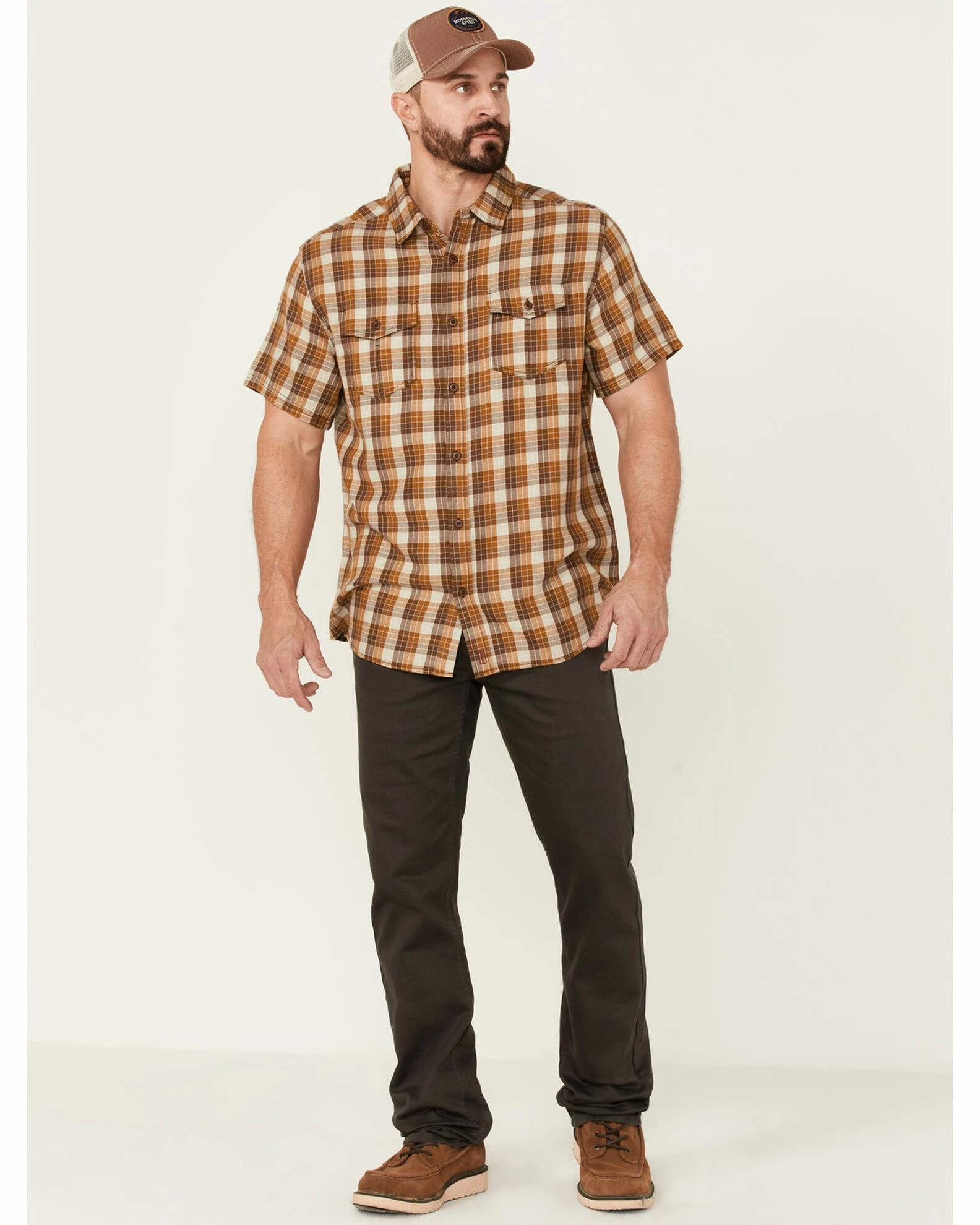 Brothers & Sons Men's Khaki Plaid Short Sleeve Button-Down Western Shirt 4 Brothers & Sons Men's Khaki Plaid Short Sleeve Button-Down Western Shirt - Image 2