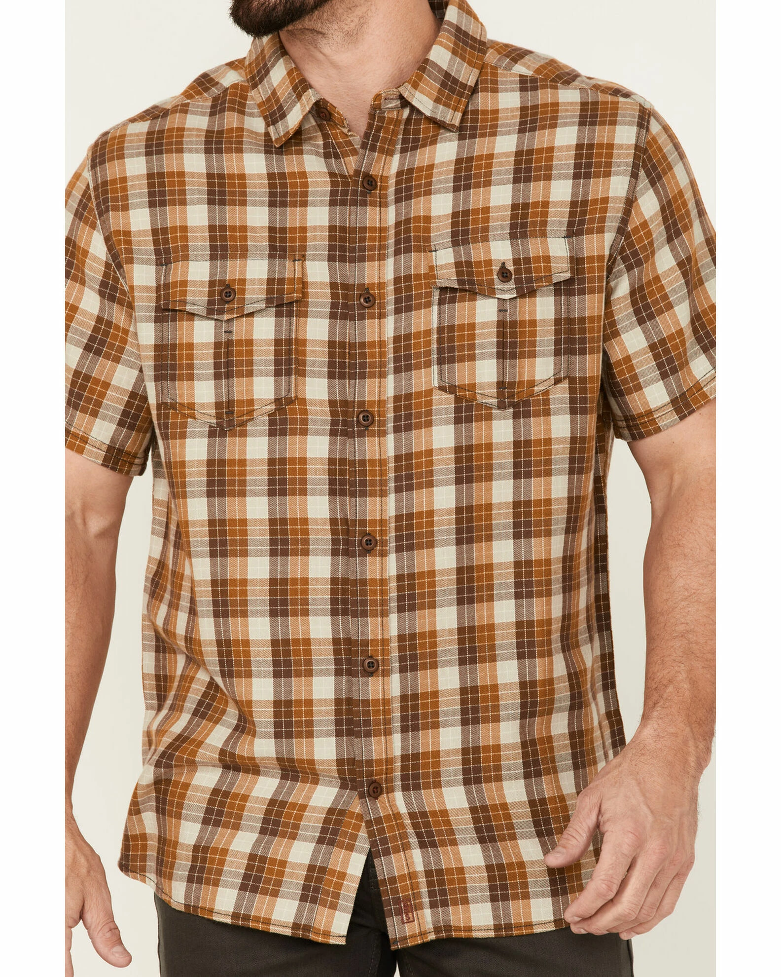 Brothers & Sons Men's Khaki Plaid Short Sleeve Button-Down Western Shirt 5 Brothers & Sons Men's Khaki Plaid Short Sleeve Button-Down Western Shirt - Image 3