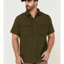 Brothers & Sons Men's Solid Dobby Performance Short Sleeve Button-Down Western Shirt  Olive -Brothers + Sons shop 2000359191 341 P1