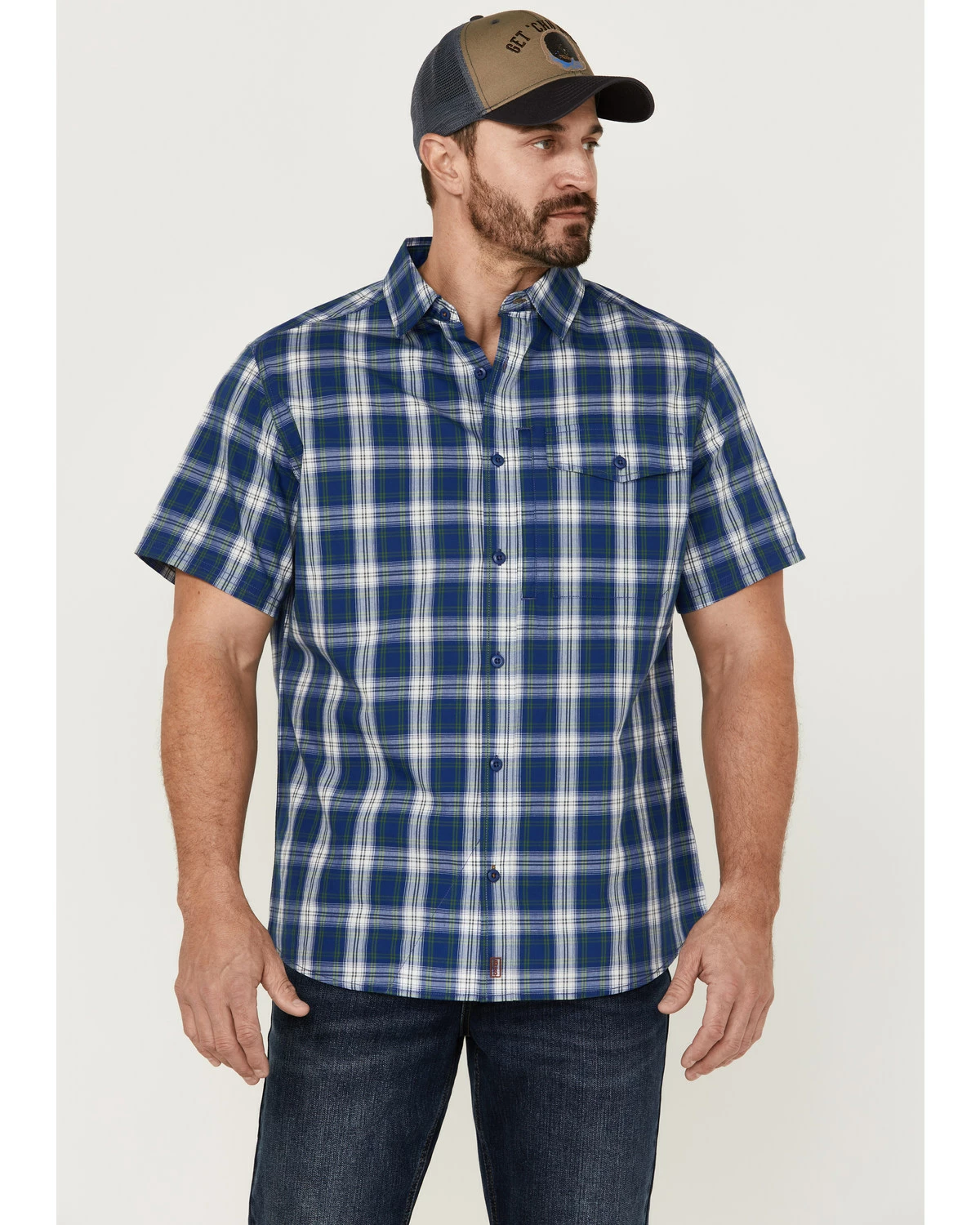 Brothers & Sons Men's Performance Plaid Short Sleeve Button-Down Western Shirt Blue 7 Brothers & Sons Men's Performance Plaid Short Sleeve Button-Down Western Shirt Blue - Image 5