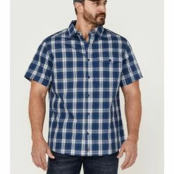 Brothers & Sons Men's Performance Plaid Short Sleeve Button-Down Western Shirt  Blue