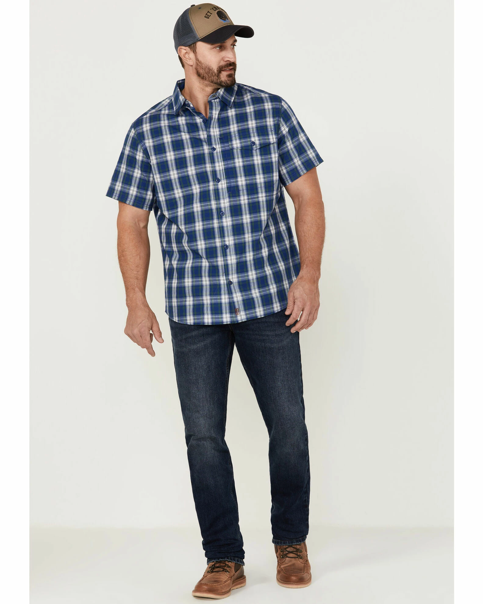 Brothers & Sons Men's Performance Plaid Short Sleeve Button-Down Western Shirt Blue 4 Brothers & Sons Men's Performance Plaid Short Sleeve Button-Down Western Shirt Blue - Image 2