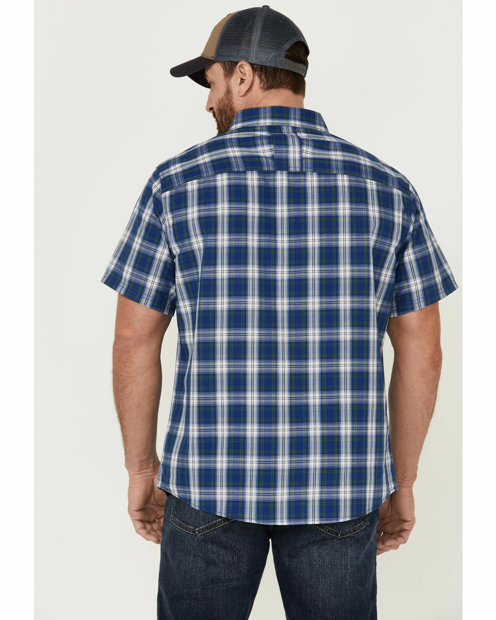 Brothers & Sons Men's Performance Plaid Short Sleeve Button-Down Western Shirt Blue 6 Brothers & Sons Men's Performance Plaid Short Sleeve Button-Down Western Shirt Blue - Image 4