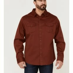 Brothers & Sons Men's Weathered Twill Solid Long Sleeve Button-Down Western Shirt  