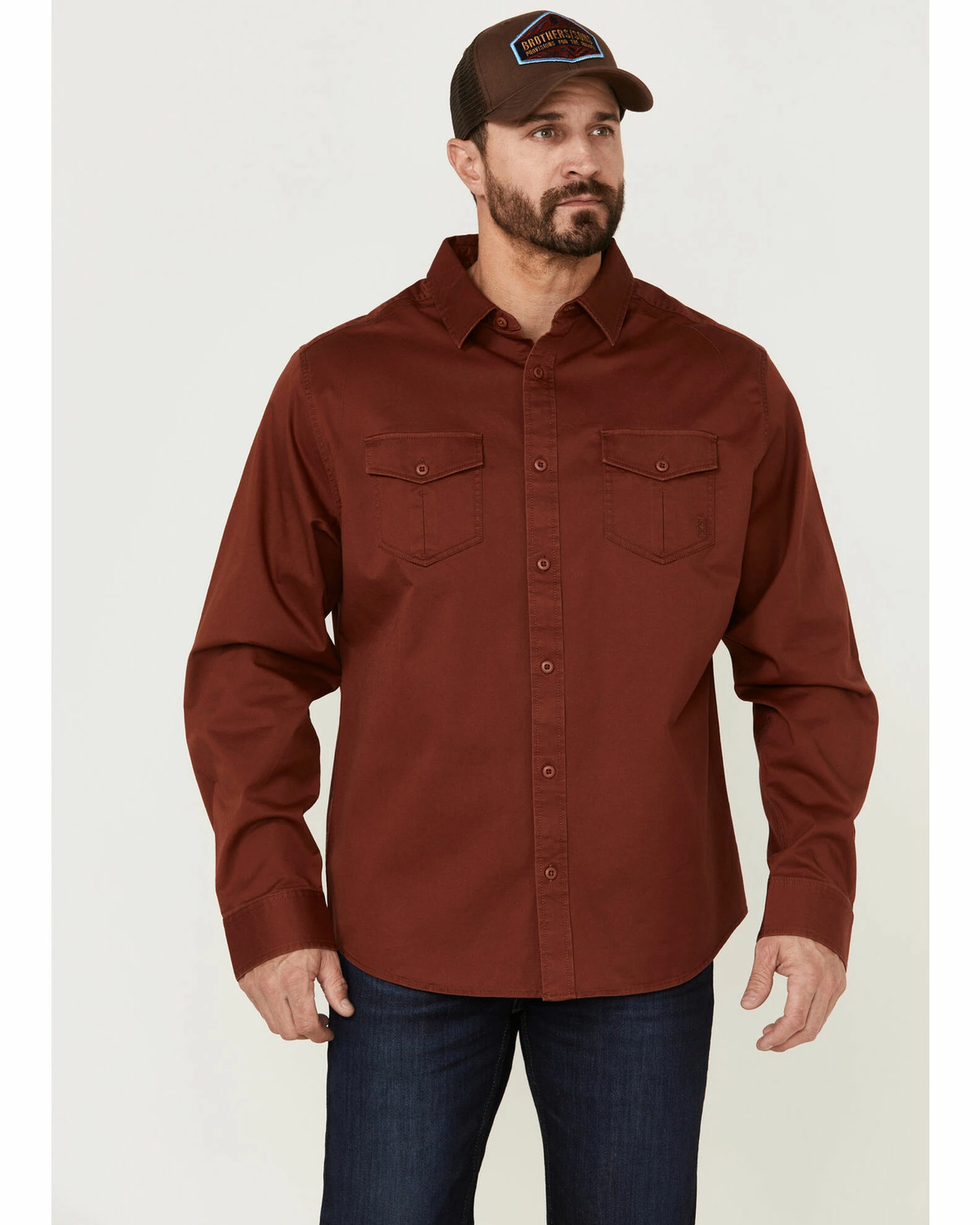 Brothers & Sons Men's Weathered Twill Solid Long Sleeve Button-Down Western Shirt 3 Brothers & Sons Men's Weathered Twill Solid Long Sleeve Button-Down Western Shirt
