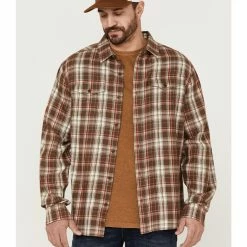 Brothers & Sons Men's Plaid Long Sleeve Button-Down Western Shirt  Brown -Brothers + Sons shop 2000359602 200 P1