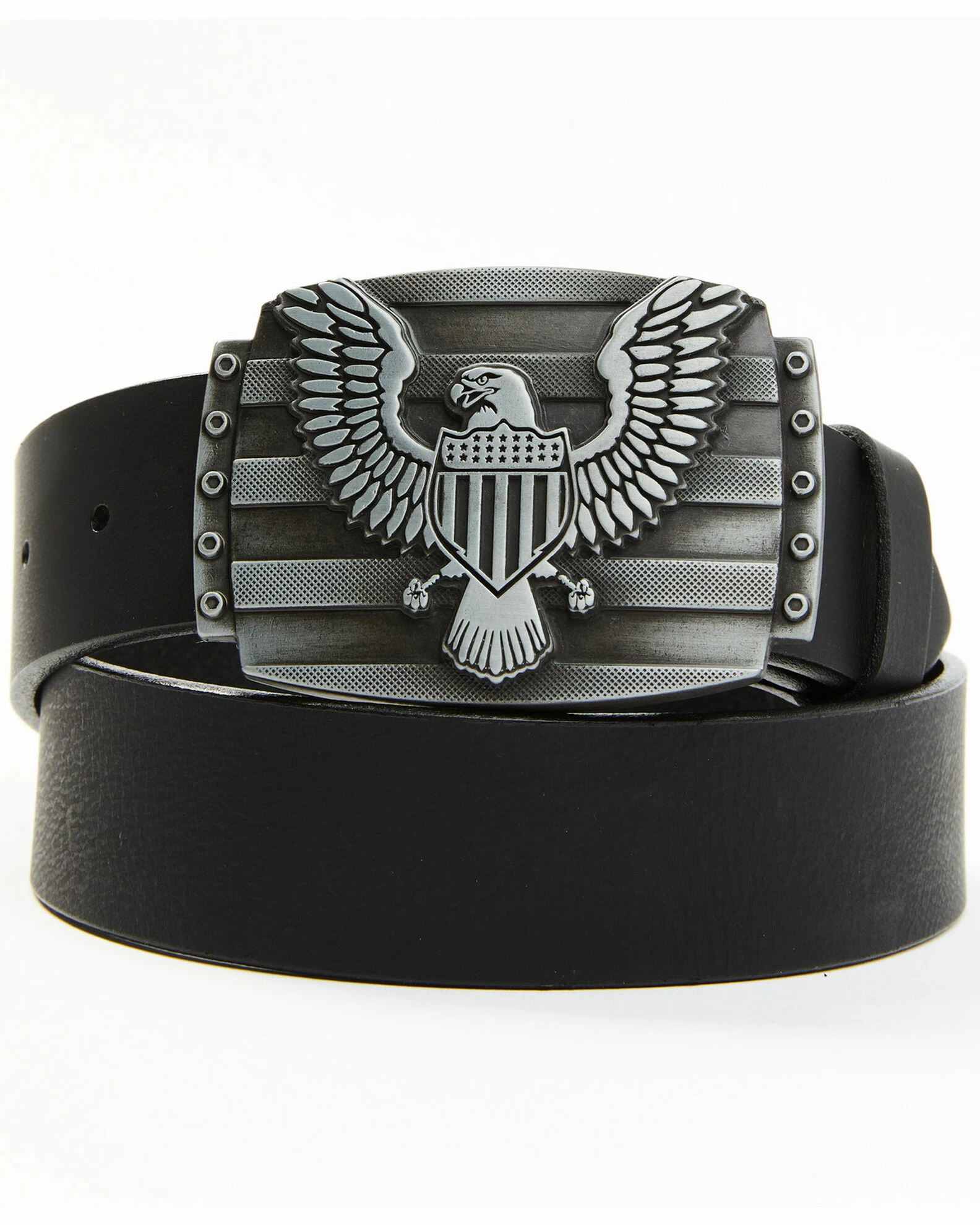 Brothers & Sons Men's Eagle Plaque Leather Belt Black 3 Brothers & Sons Men's Eagle Plaque Leather Belt Black
