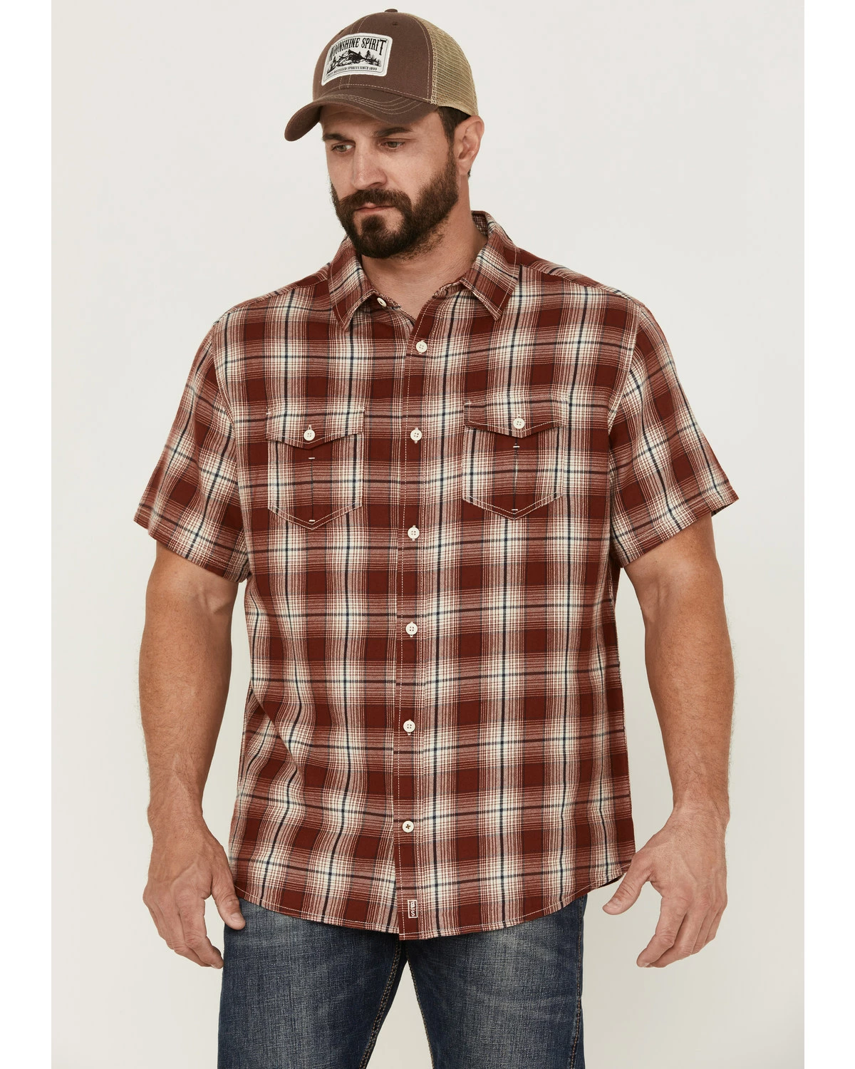 Brothers & Sons Men's Large Plaid Short Sleeve Button-Down Western Shirt Red 7 Brothers & Sons Men's Large Plaid Short Sleeve Button-Down Western Shirt Red - Image 5
