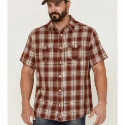 Brothers & Sons Men's Large Plaid Short Sleeve Button-Down Western Shirt  Red
