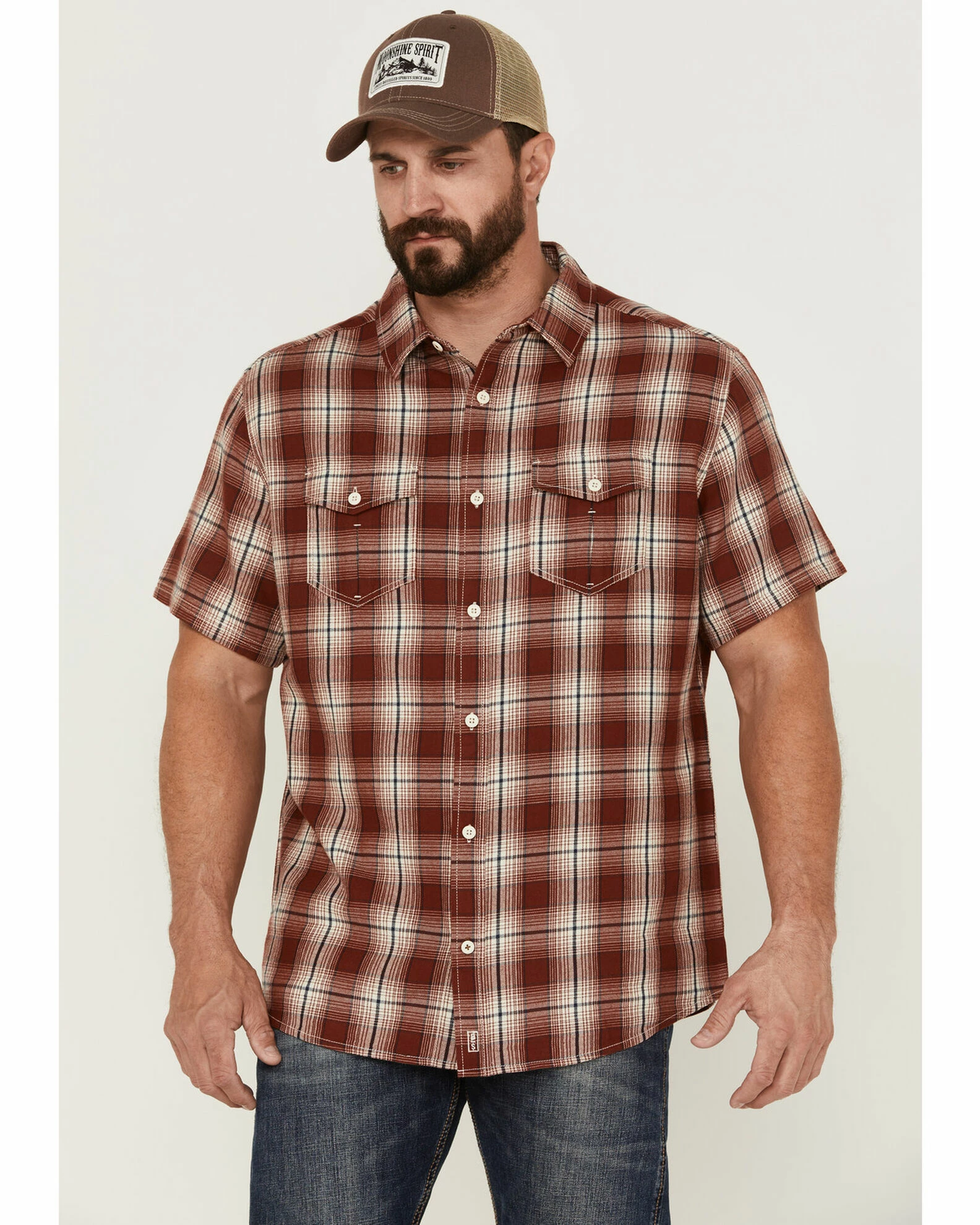 Brothers & Sons Men's Large Plaid Short Sleeve Button-Down Western Shirt Red 3 Brothers & Sons Men's Large Plaid Short Sleeve Button-Down Western Shirt Red