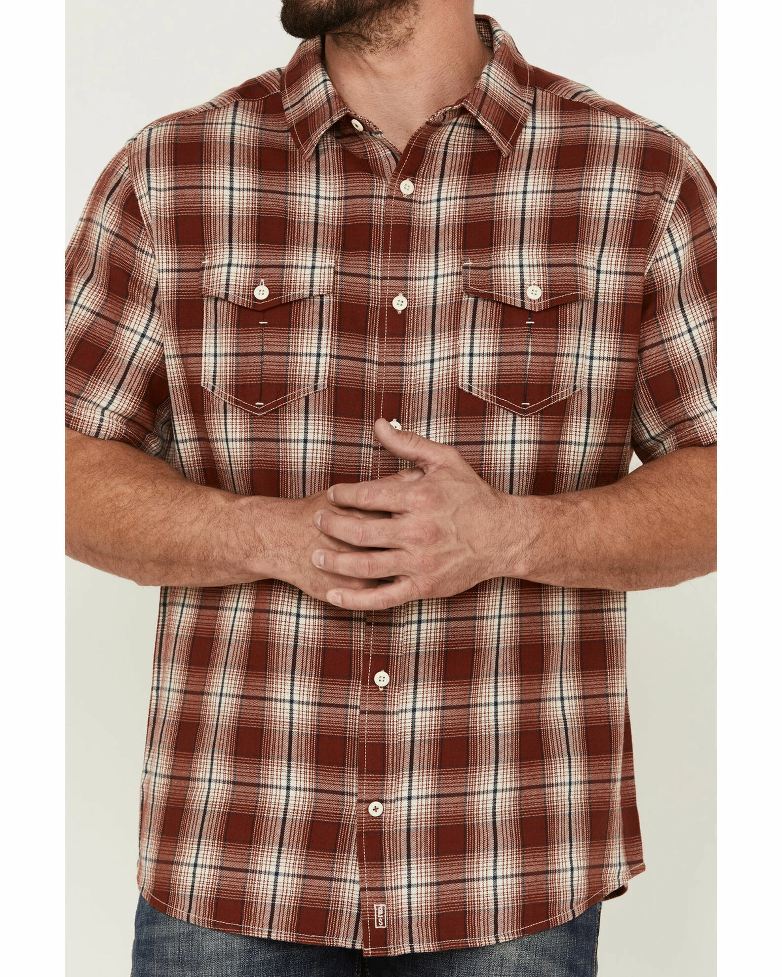Brothers & Sons Men's Large Plaid Short Sleeve Button-Down Western Shirt Red 5 Brothers & Sons Men's Large Plaid Short Sleeve Button-Down Western Shirt Red - Image 3