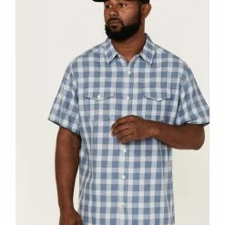 Brothers & Sons Men's Buffalo Indigo Check Plaid Short Sleeve Button-Down Western Shirt 