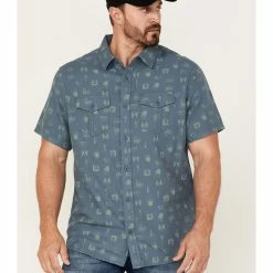 Brothers & Sons Men's Coversational Indigo Print Short Sleeve Button-Down Western Shirt 