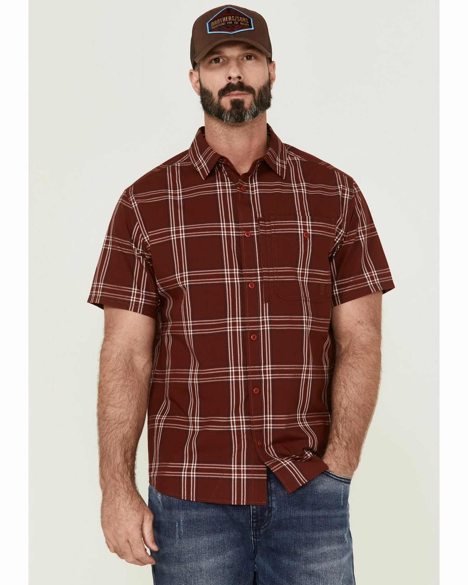 Brothers & Sons Men's Performance Red Large Plaid Short Sleeve Button-Down Western Shirt 3 Brothers & Sons Men's Performance Red Large Plaid Short Sleeve Button-Down Western Shirt
