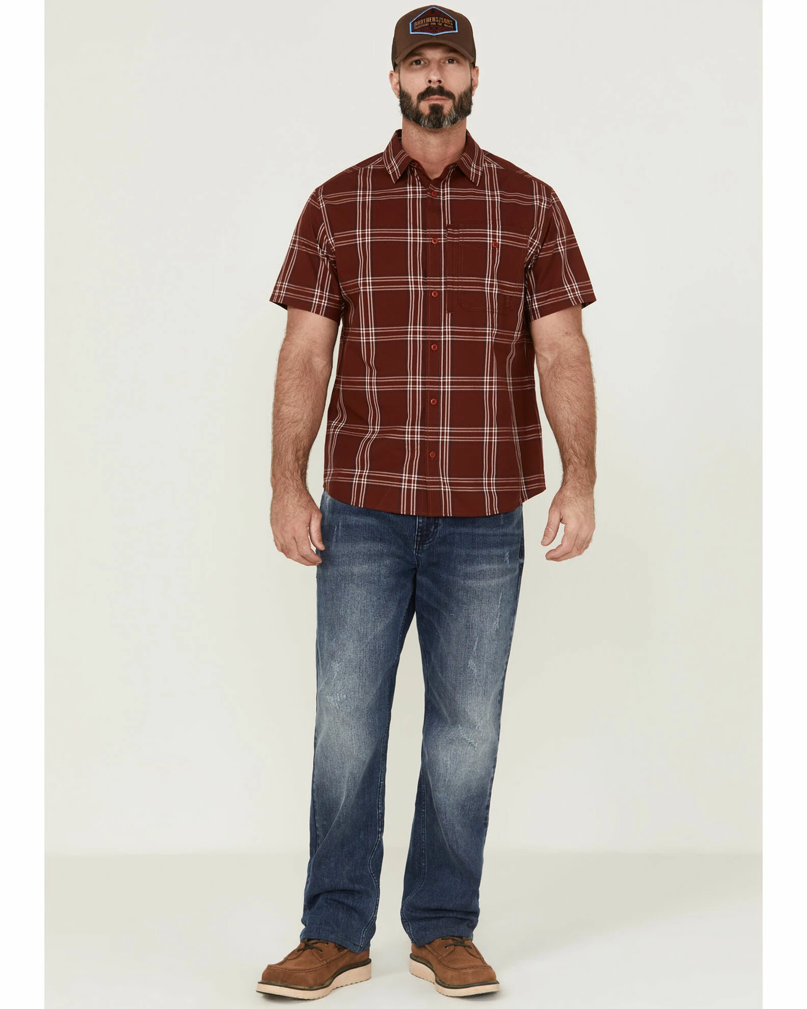 Brothers & Sons Men's Performance Red Large Plaid Short Sleeve Button-Down Western Shirt 4 Brothers & Sons Men's Performance Red Large Plaid Short Sleeve Button-Down Western Shirt - Image 2