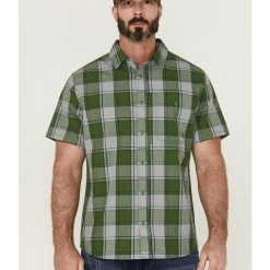 Brothers & Sons Men's Performance Kelly Green Large Plaid Short Sleeve Button-Down Western Shirt 