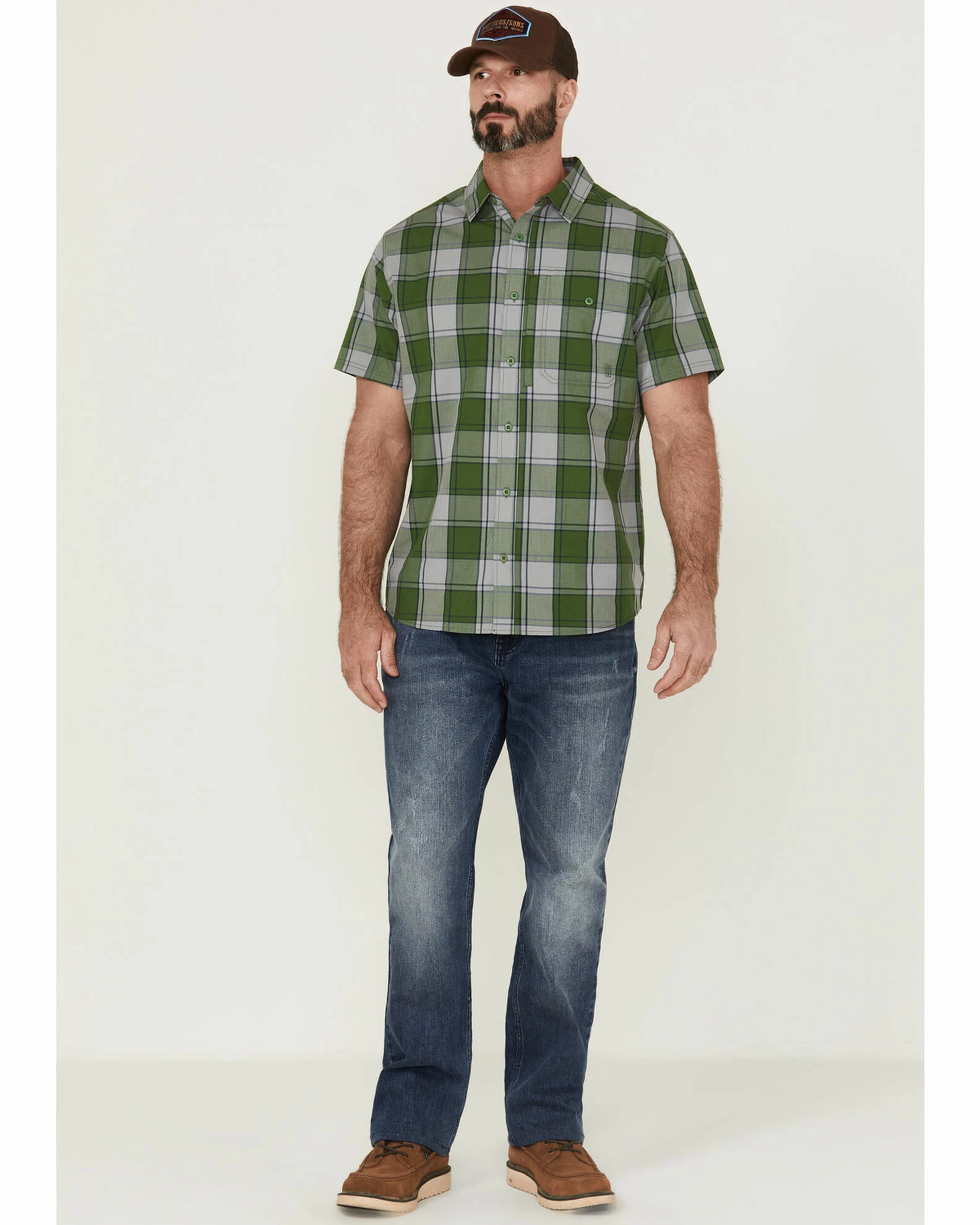Brothers & Sons Men's Performance Kelly Green Large Plaid Short Sleeve Button-Down Western Shirt 4 Brothers & Sons Men's Performance Kelly Green Large Plaid Short Sleeve Button-Down Western Shirt - Image 2