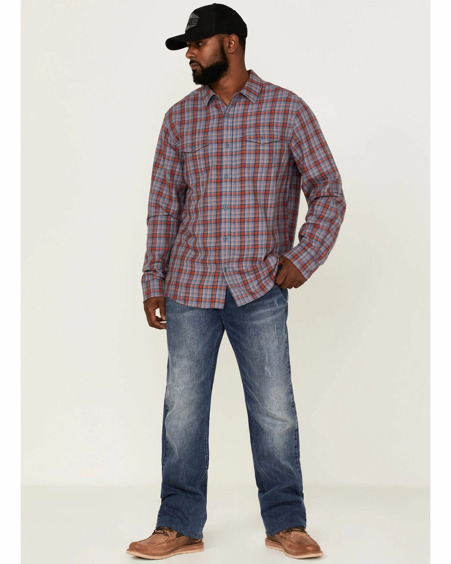 Brothers & Sons Men's Plaid Indigo Long Sleeve Button-Down Western Shirt 4 Brothers & Sons Men's Plaid Indigo Long Sleeve Button-Down Western Shirt - Image 2