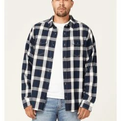 Brothers & Sons Men's Large Navy Plaid Long Sleeve Button-Down Western Shirt 