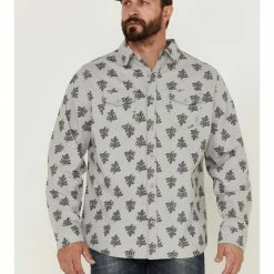 Brothers & Sons Men's All-Over Floral Print Long Sleeve Button-Down Western Shirt  Light Grey