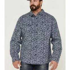 Brothers & Sons Men's All-Over Print Long Sleeve Button-Down Western Shirt  Navy