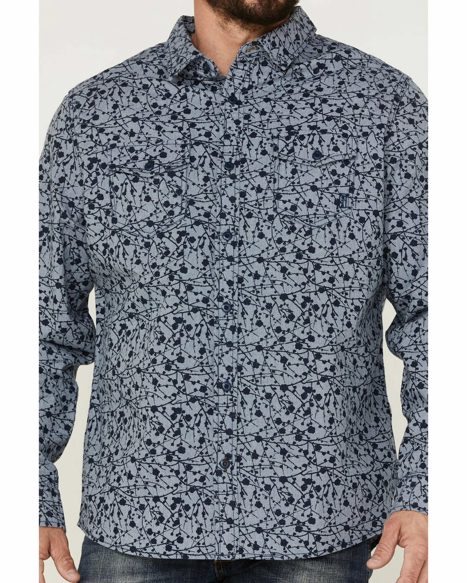 Brothers & Sons Men's All-Over Print Long Sleeve Button-Down Western Shirt Navy 5 Brothers & Sons Men's All-Over Print Long Sleeve Button-Down Western Shirt Navy - Image 3