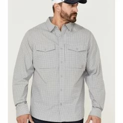 Brothers & Sons Men's Small Plaid Long Sleeve Button-Down Western Shirt Light Grey