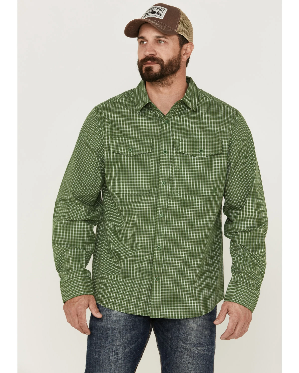 Brothers & Sons Men's Small Plaid Long Sleeve Button-Down Western Shirt Kelly Green 7 Brothers & Sons Men's Small Plaid Long Sleeve Button-Down Western Shirt Kelly Green - Image 5