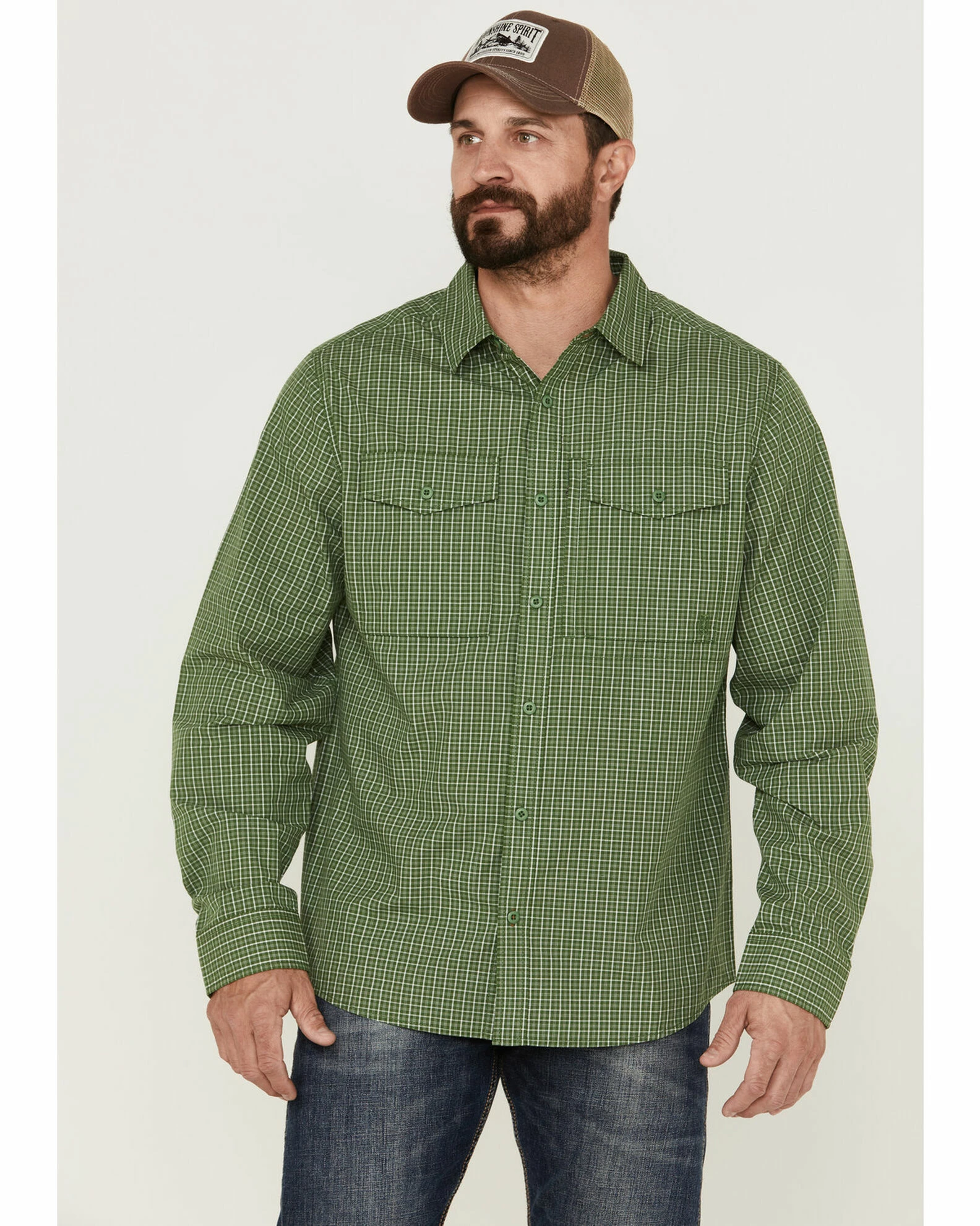 Brothers & Sons Men's Small Plaid Long Sleeve Button-Down Western Shirt Kelly Green 3 Brothers & Sons Men's Small Plaid Long Sleeve Button-Down Western Shirt Kelly Green