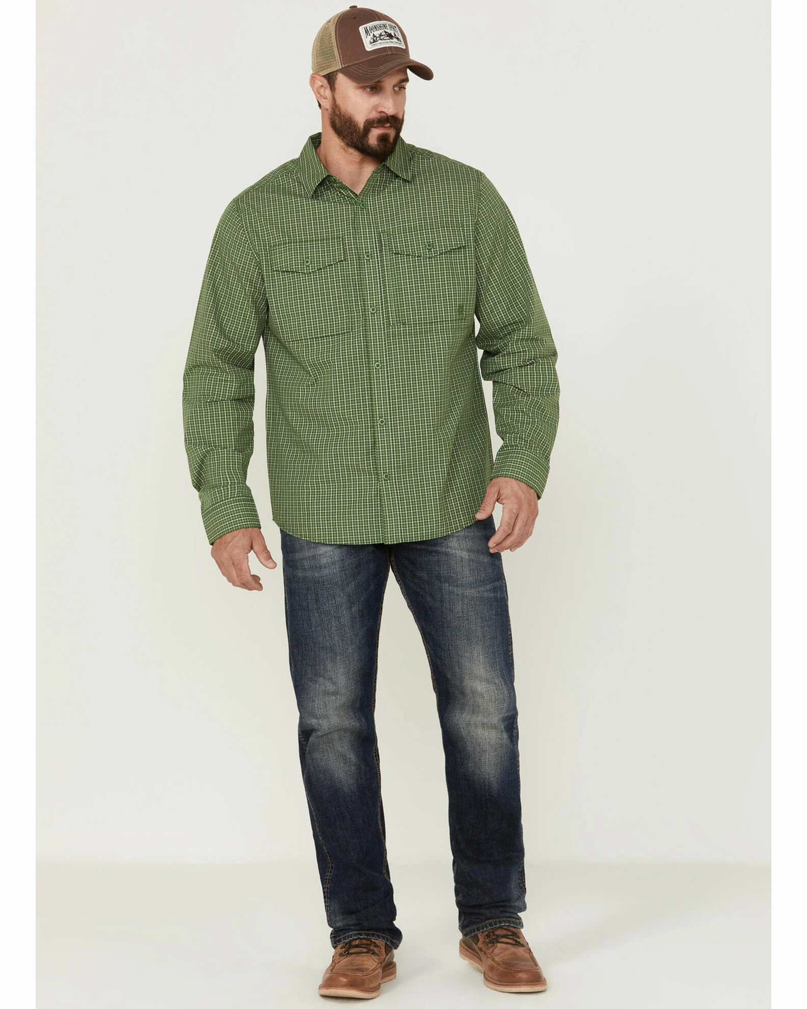 Brothers & Sons Men's Small Plaid Long Sleeve Button-Down Western Shirt Kelly Green 4 Brothers & Sons Men's Small Plaid Long Sleeve Button-Down Western Shirt Kelly Green - Image 2