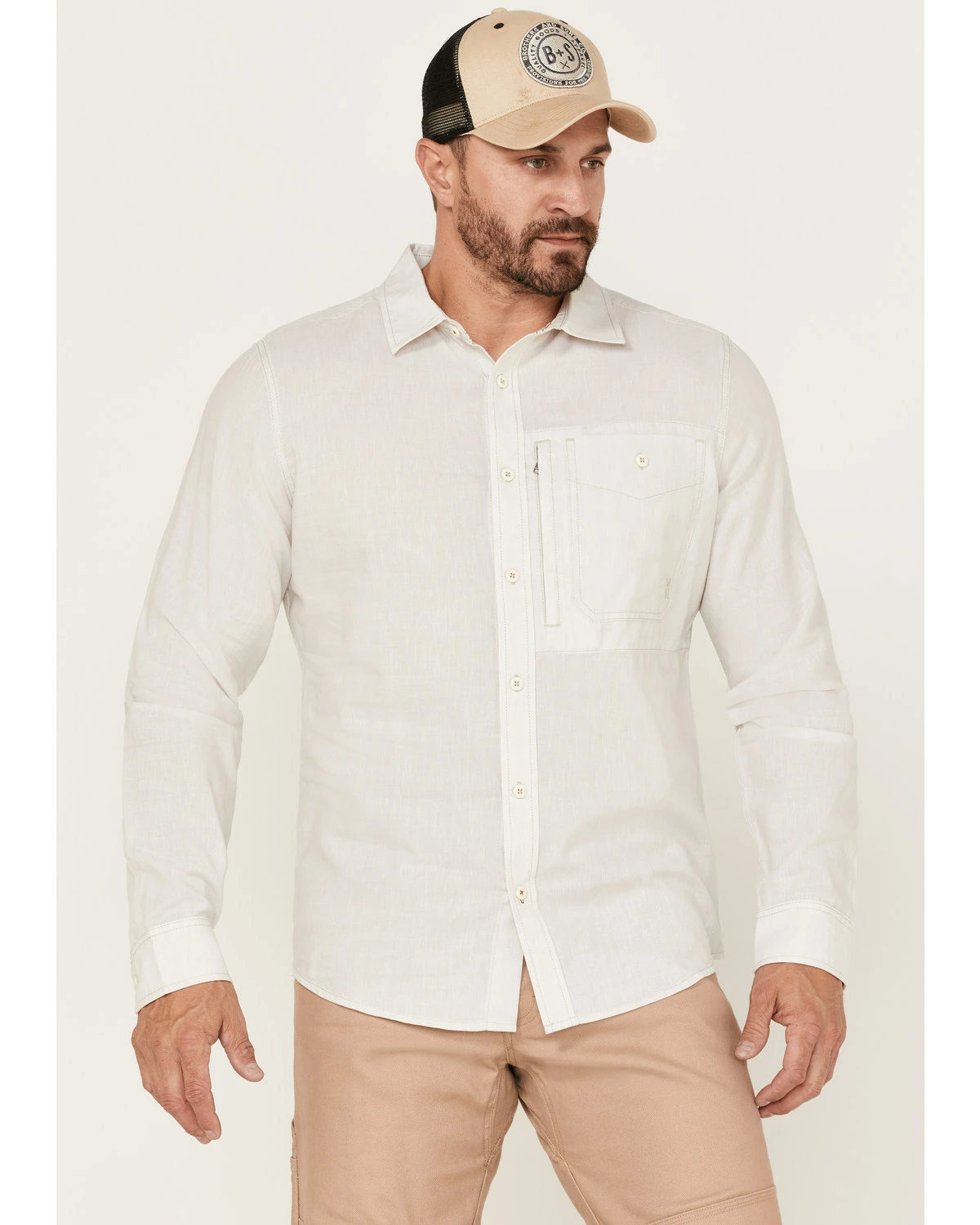 Brothers & Sons Men's Performance Solid Sand Long Sleeve Button-Down Western Shirt 7 Brothers & Sons Men's Performance Solid Sand Long Sleeve Button-Down Western Shirt - Image 5
