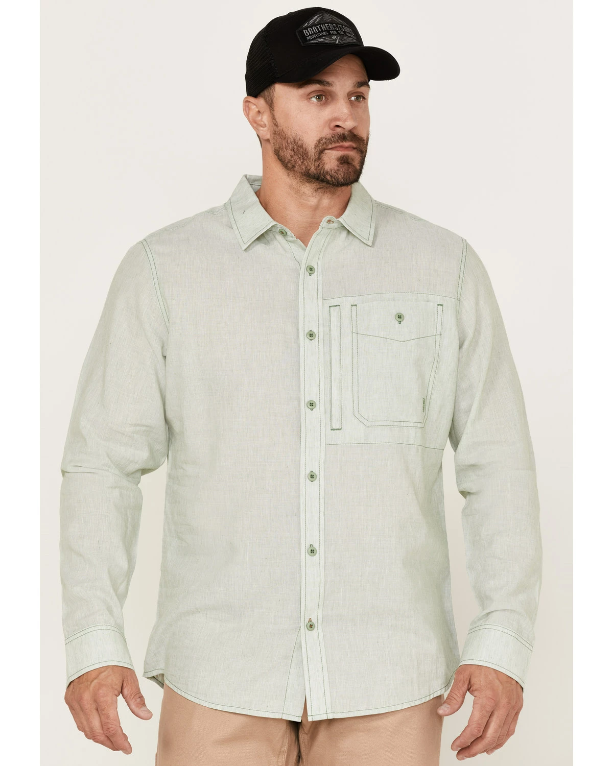 Brothers & Sons Men's Performance Solid Green Long Sleeve Button-Down Western Shirt 7 Brothers & Sons Men's Performance Solid Green Long Sleeve Button-Down Western Shirt - Image 5