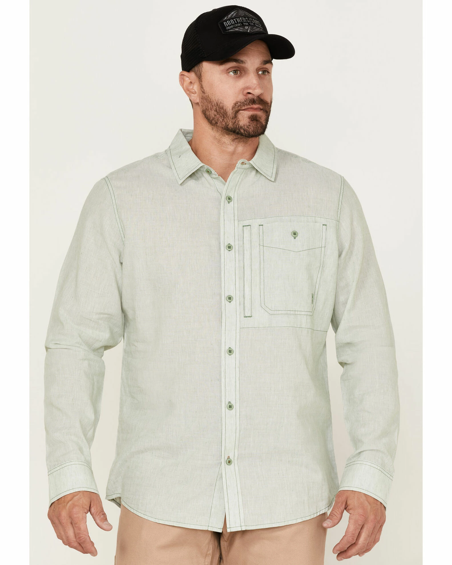Brothers & Sons Men's Performance Solid Green Long Sleeve Button-Down Western Shirt 3 Brothers & Sons Men's Performance Solid Green Long Sleeve Button-Down Western Shirt