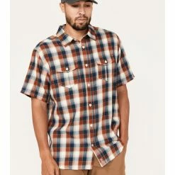 Brothers & Sons Men's Casual Dark Orange Plaid Short Sleeve Button-Down Western Shirt  -Brothers + Sons shop 2000373878 801 P1 1