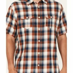 Brothers & Sons Men's Casual Dark Orange Plaid Short Sleeve Button-Down Western Shirt  -Brothers + Sons shop 2000373878 801 P3