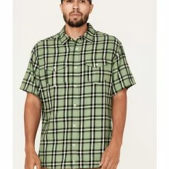 Brothers & Sons Men's Casual Light Green Plaid Short Sleeve Button-Down Western Shirt 