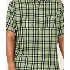 Brothers & Sons Men's Casual Light Green Plaid Short Sleeve Button-Down Western Shirt  -Brothers + Sons shop 2000373895 330 P3