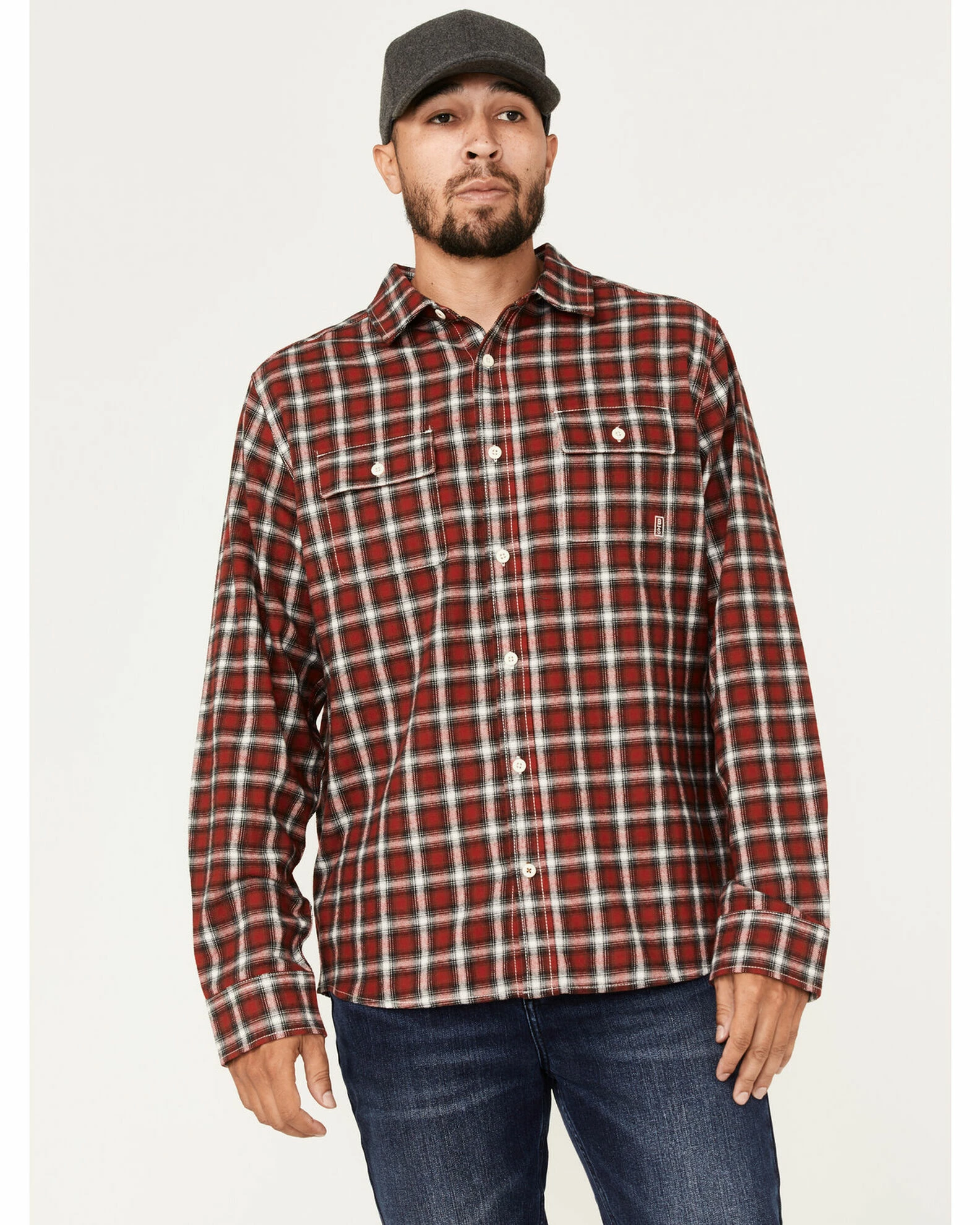 Brothers & Sons Men's Everyday Burgundy Plaid Long Sleeve Button-Down Western Flannel Shirt 3 Brothers & Sons Men's Everyday Burgundy Plaid Long Sleeve Button-Down Western Flannel Shirt