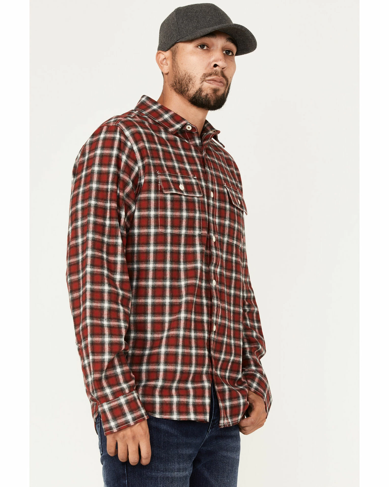 Brothers & Sons Men's Everyday Burgundy Plaid Long Sleeve Button-Down Western Flannel Shirt 4 Brothers & Sons Men's Everyday Burgundy Plaid Long Sleeve Button-Down Western Flannel Shirt - Image 2