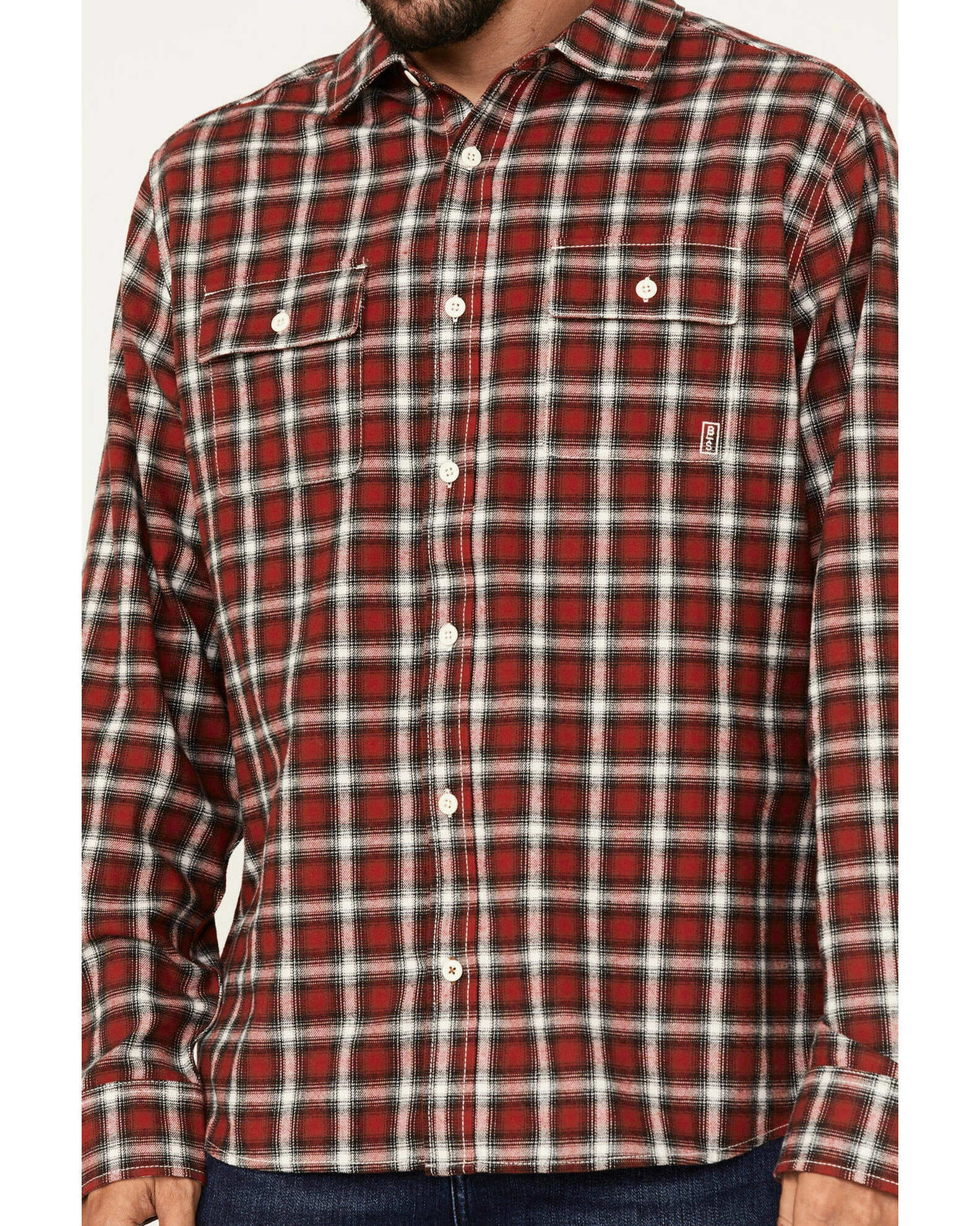 Brothers & Sons Men's Everyday Burgundy Plaid Long Sleeve Button-Down Western Flannel Shirt 5 Brothers & Sons Men's Everyday Burgundy Plaid Long Sleeve Button-Down Western Flannel Shirt - Image 3