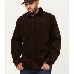 Brothers & Sons Men's Solid Corduroy Button-Down Western Shirt  Dark Brown -Brothers + Sons shop 2000374012 201 P1 1