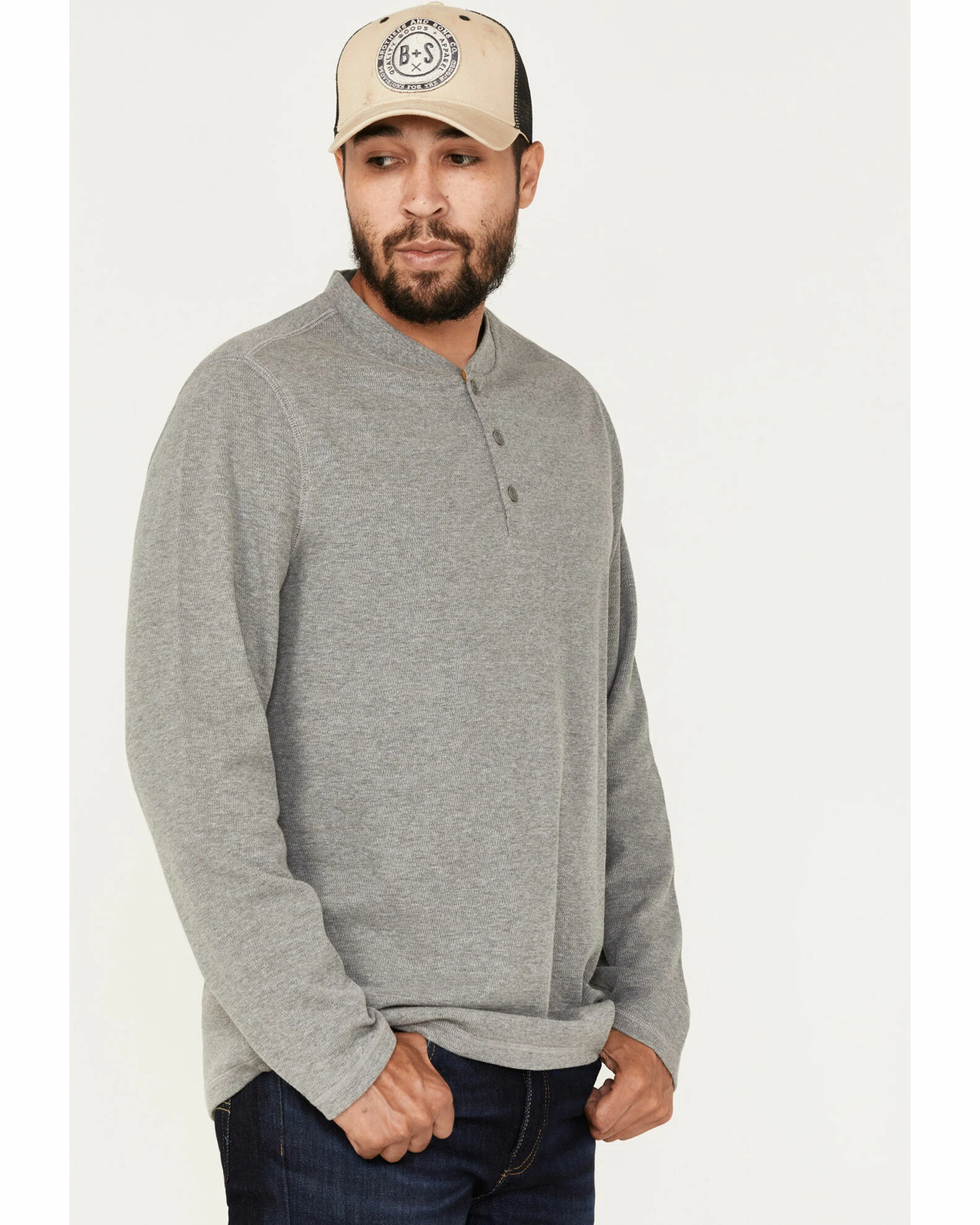 Brothers & Sons Men's Henley Thermal T-Shirt Charcoal 4 Brothers & Sons Men's Henley Thermal T-Shirt Charcoal - Image 2