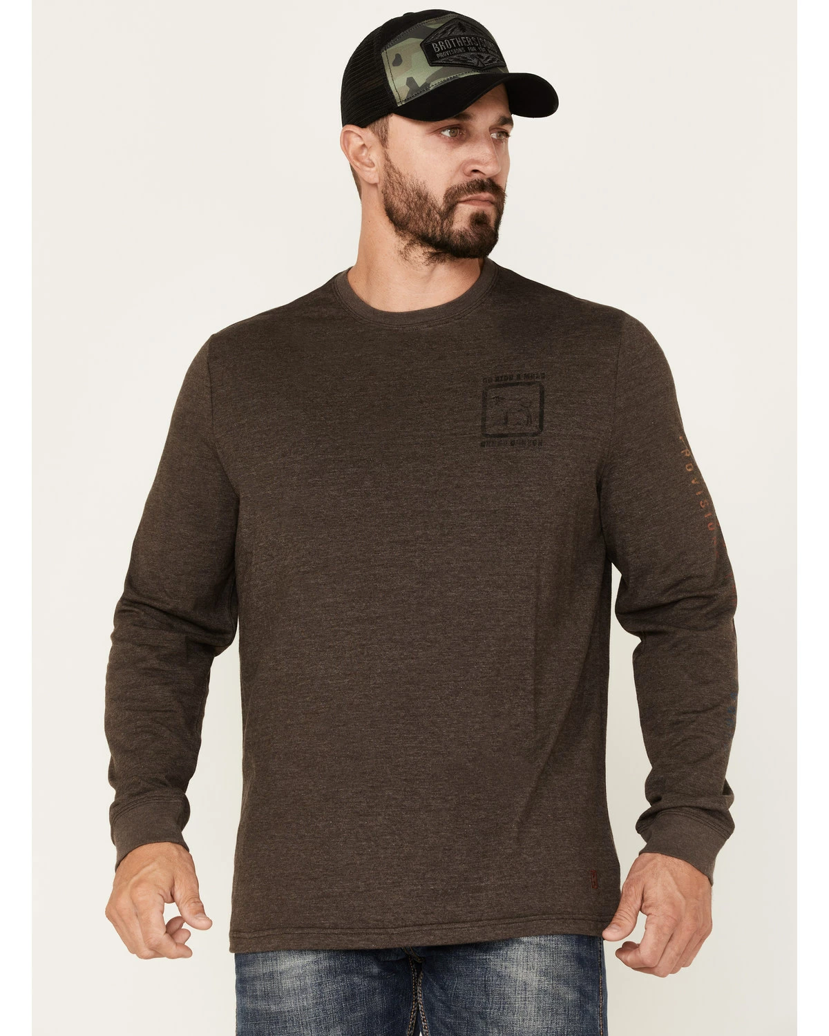 Brothers & Sons Men's Ride A Mule Long Sleeve T-Shirt Dark Brown 7 Brothers & Sons Men's Ride A Mule Long Sleeve T-Shirt Dark Brown - Image 5