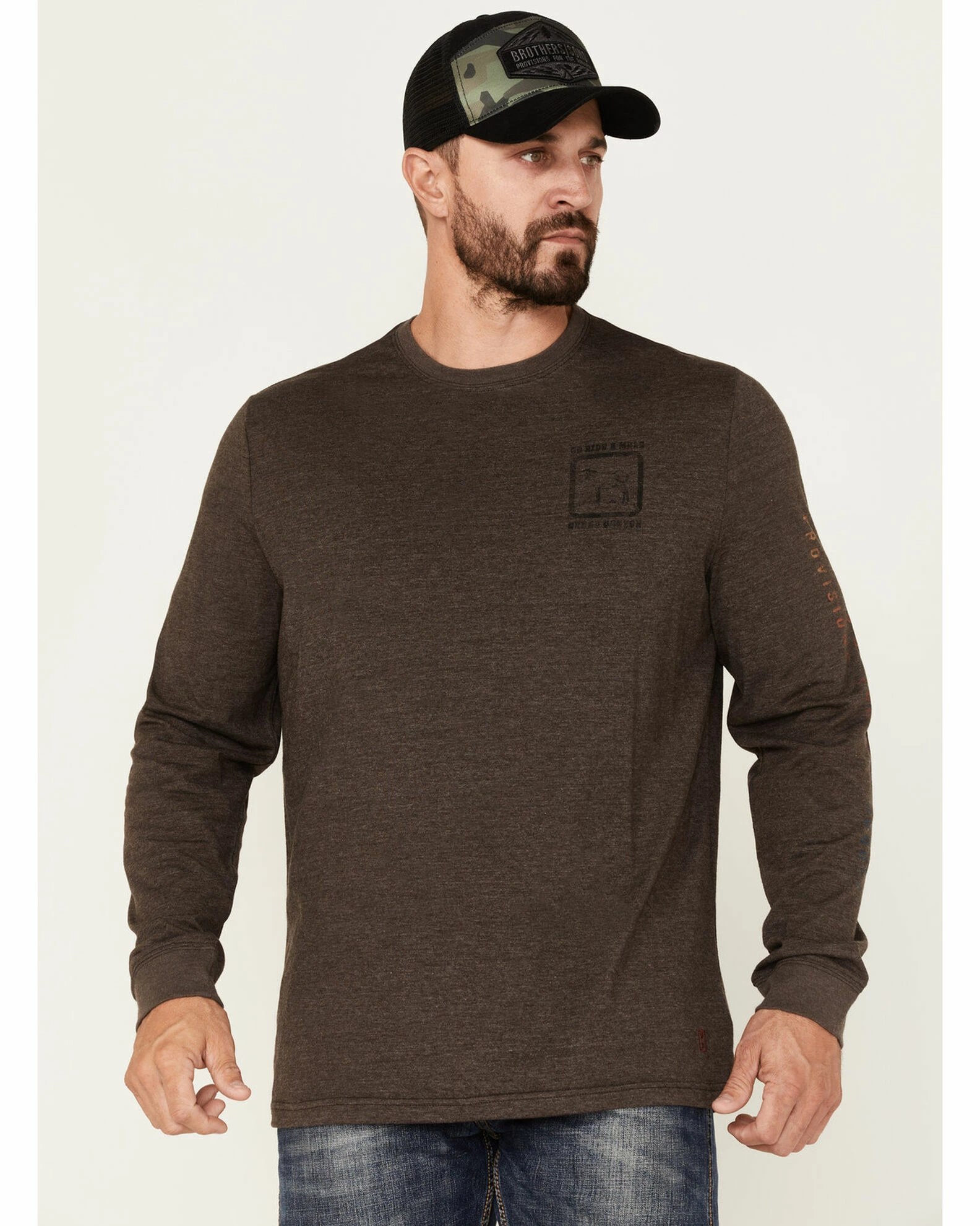 Brothers & Sons Men's Ride A Mule Long Sleeve T-Shirt Dark Brown 3 Brothers & Sons Men's Ride A Mule Long Sleeve T-Shirt Dark Brown